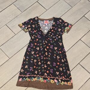 Johnny Was Black and Pink‎ Casual V-Neck Dress XS  wd17